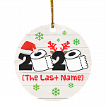 Personalized Toilet Paper with Family Name Quarantine Pandemic Christmas Holiday Flat Circle Ornament Keepsake, White, Circle Ornament