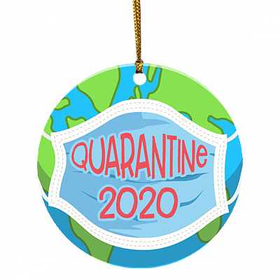 Earth Wearing Mask Quarantine 2020 Decorative Christmas Ornament - Holiday Flat Circle Ornament, White, Circle Ornament