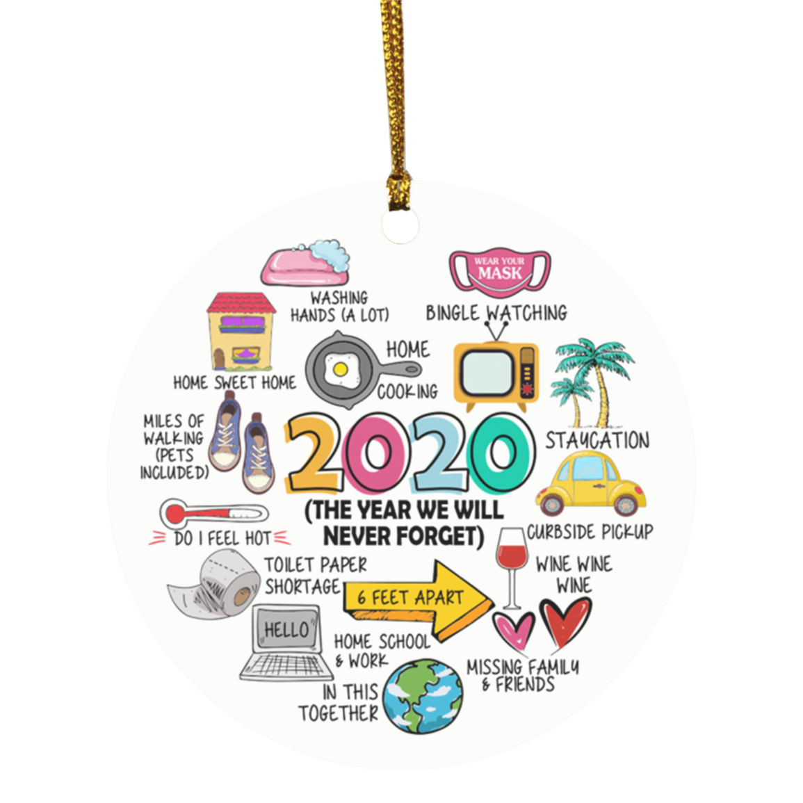 2020 The Year We Will Never Forget Decorative Christmas Ornament - Holiday Flat Circle Ornament, White, Circle Ornament 2020 The Year We Will Never Forget Decorative Christmas Ornament - Holiday Flat Circle Ornament, White, Circle Ornament