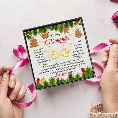 Dad To Daughter Sometimes It's Hard To Find Words To Tell You Christmas Infinity Heart Pendant Necklace