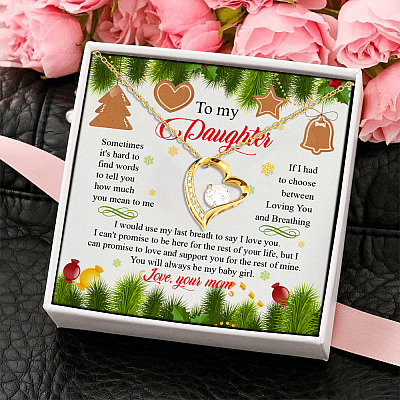 Alternative view of Mom To Daughter Sometimes It's Hard To Find Words To Tell You Christmas Forever Love Pendant Necklace
