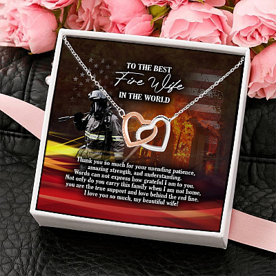 To The Best Fire Wife Thank You So Much For Unending Patience I Love You So Much Interlocking Hearts Pendant Necklace