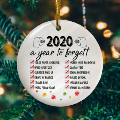 Alternative view of A Year To Remember The New Normal 2020 Christmas Decorative Ornament - Holiday Flat Circle Ornament