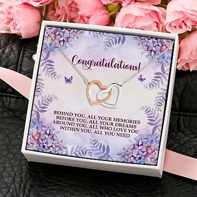 Alternative view of Congratulations Behind You All Your Memories Before You All Your Dreams Interlocking Hearts Pendant Necklace
