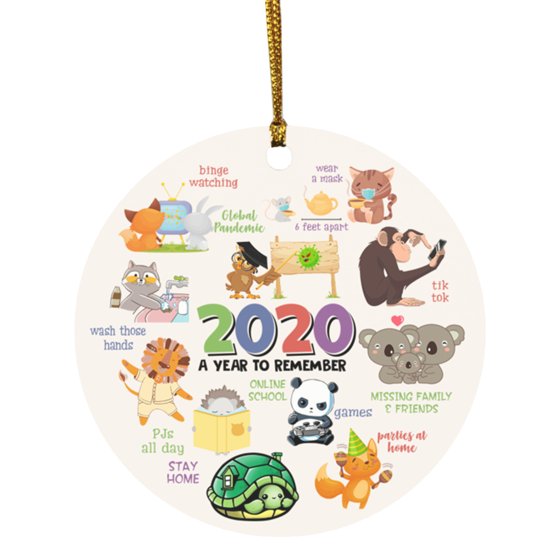 2020 A Year To Remember Online School Circle Christmas Ornament Keepsake - Online School Holiday Flat Ornament, White, Circle Ornament