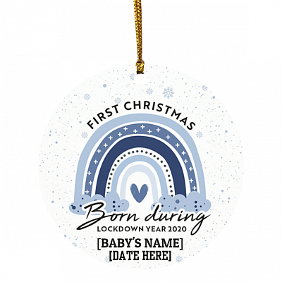 Personalized First Christmas Born During Lockdown Year 2020 Rainbow Circle Christmas Tree Ornament Keepsake, White, Circle Ornament