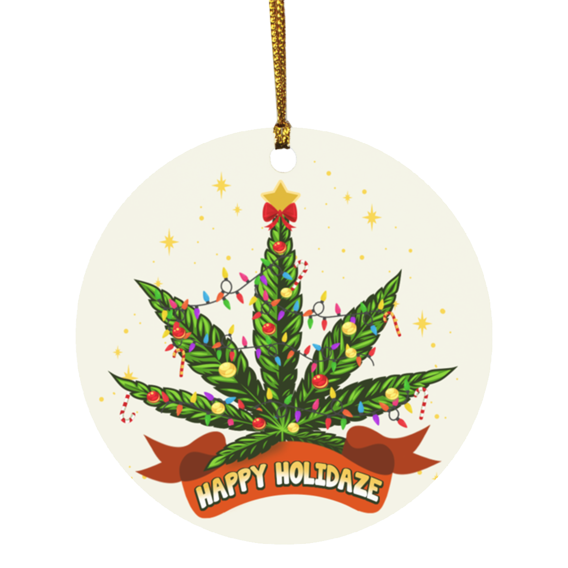 Happy Holidaze Decorative Christmas Ornament Keepsake - Holiday Flat Circle Ornament, White, Circle Ornament
