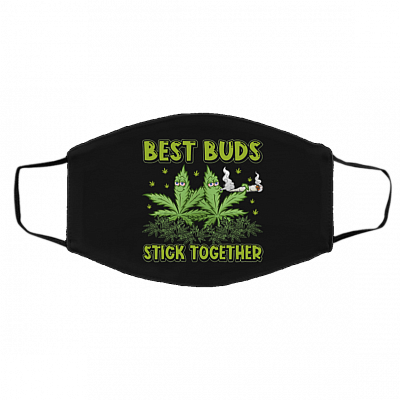 Best Buds Stick Together Trippy Pot Leaf Washable Reusable Custom - Printed Cloth Face Mask Cover, Black, Cloth Face Cover – Medium/Large