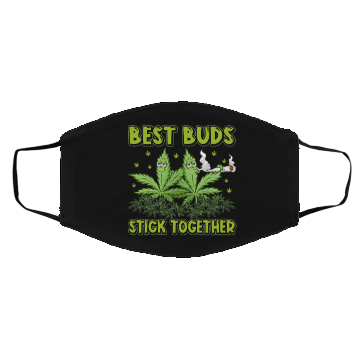 Best Buds Stick Together Trippy Pot Leaf Washable Reusable Custom - Printed Cloth Face Mask Cover, Black, Cloth Face Cover – Medium/Large