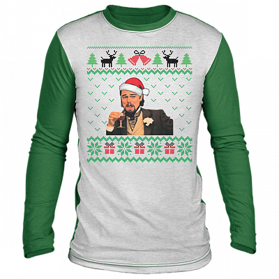 Leonardo DiCaprio Wearing Santa Claus Hat Funny Ugly Christmas Sweater Long Sleeve, White/Green,