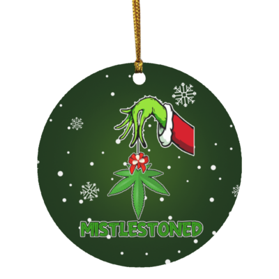 Mistlestoned Green Hand Weed Christmas Gift Marijuana Holiday Flat Circle Ornament - Holiday Decoration Gift, White, Circle Ornament
