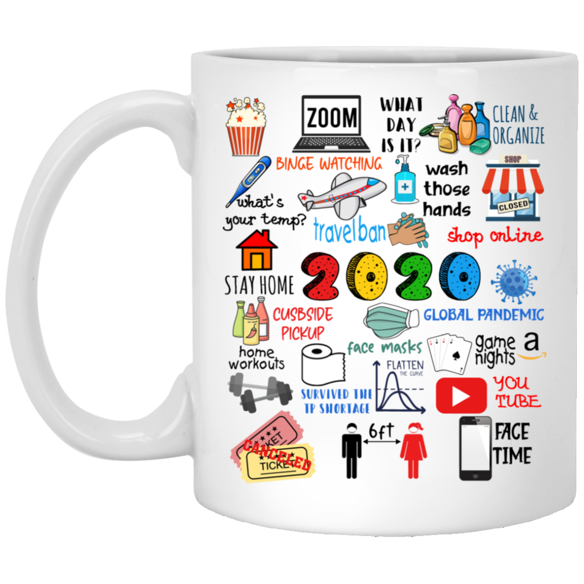 Pandemic 2020 Quarantine Christmas Annual Events Memorial 2020 Holiday Ceramic Coffee Mug, White, 11 oz. White Mug