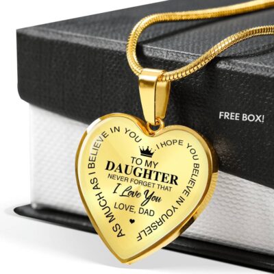 To My Daughter Im Your Dad Emotional Father Daughter Quotes Heart Pendant Necklace - Heart Luxury Necklace (Gold Plated)