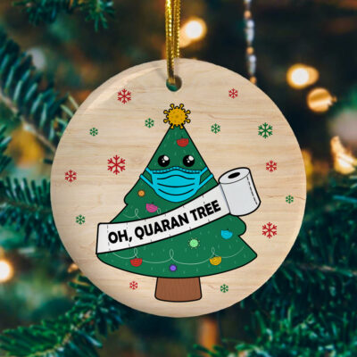 Alternative view of Oh Quaran-tree Decorative Christmas Holiday Flat Circle Ornament Keepsake - Funny 2020 Christmas Ornament