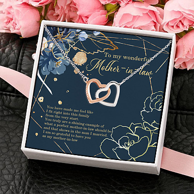 Alternative view of To My Wonderful Mother In Law You Have Made Me Feel Like I Fit Right Into This Family Interlocking Hearts Pendant Necklace