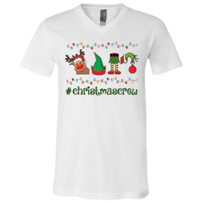Christmas Crew Green Hand Hanging with My Gnomies T-Shirt - V-Neck Tee - Youth Tee, White, V-Neck T-Shirt
