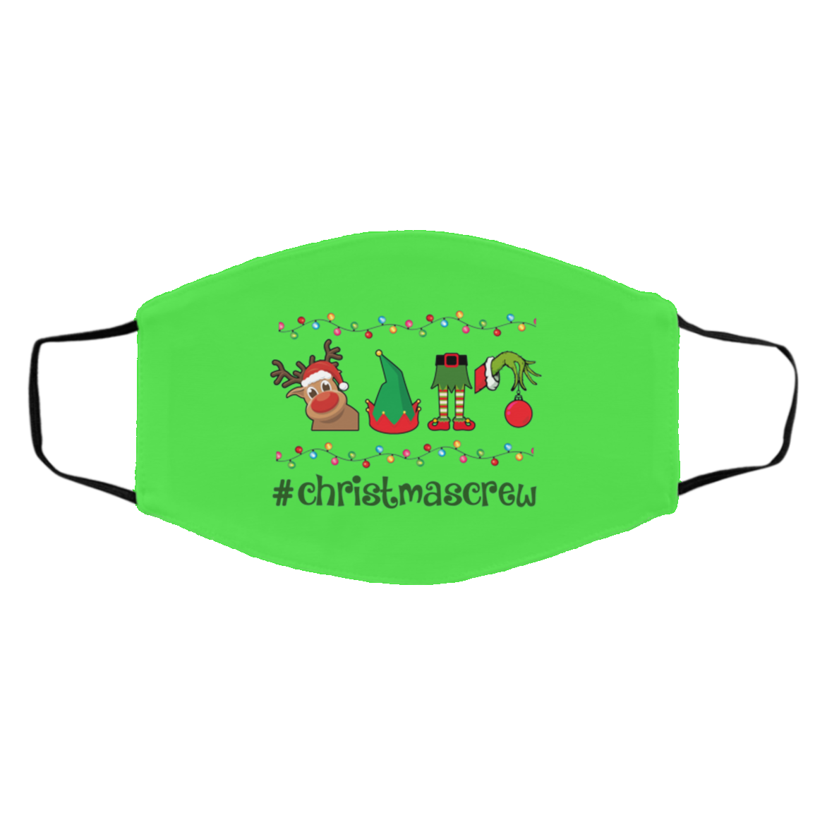 Christmas Crew Green Hand Hanging with My Gnomies Washable Reusable Custom - Printed Cloth Face Mask, Kelly, Cloth Face Cover – Medium/Large