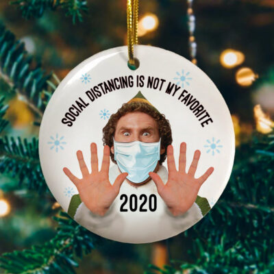 Alternative view of Social Distancing Buddy Elf Is Not My Favorite Christmas Holiday Flat Circle Ornament Keepsake