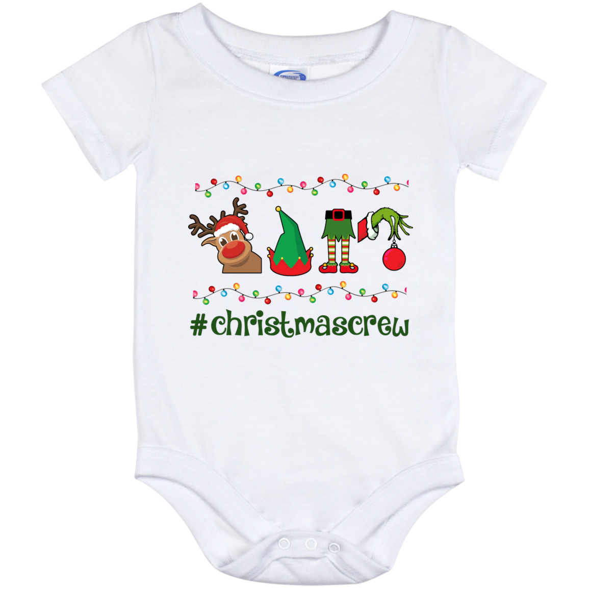 Christmas Crew Green Hand Hanging with My Gnomies Baby Onesie - Toddler Baby Infant Bodysuit, White, Baby Onesie - 12 Month