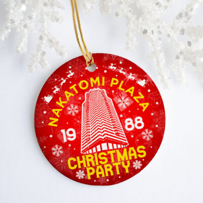 Alternative view of Nakatomi Plaza 1988 Christmas Party Ugly Sweater Christmas Ornament Keepsake - Circle Ornament