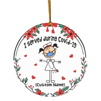 Personalized I Served During Covid 19, White, Circle Ornament