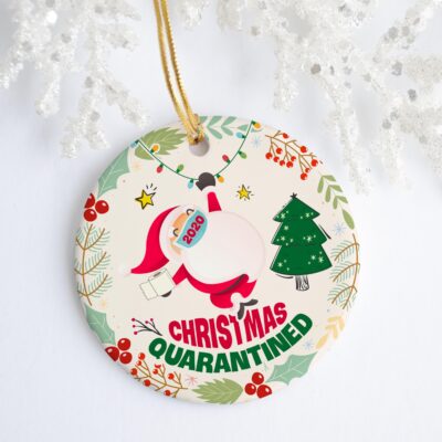 Alternative view of Santa Wearing Mask 2020 Decorative Christmas Ornament - Holiday Flat Circle Ornament