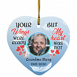 Personalized Photo Your Wings Were Ready, White, Heart Ornament