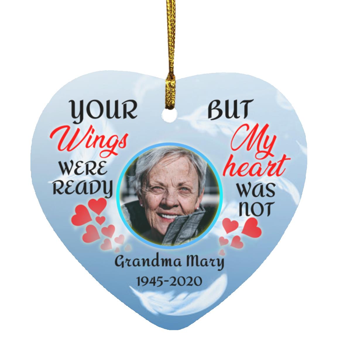 Personalized Photo Your Wings Were Ready, White, Heart Ornament