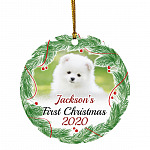 Personalized Photo Pet's First, White, Circle Ornament