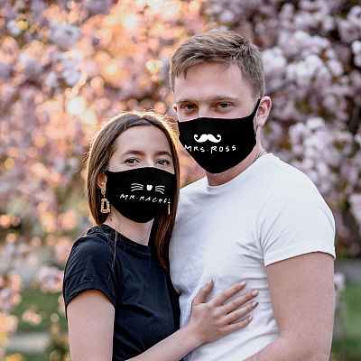 Alternative view of Mr Rachel Mrs Ross Couple Friends Show Washable Reusable Custom Printed Cloth Face Mask Cover