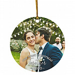 Personalized Photo Our First Christmas, White, Circle Ornament