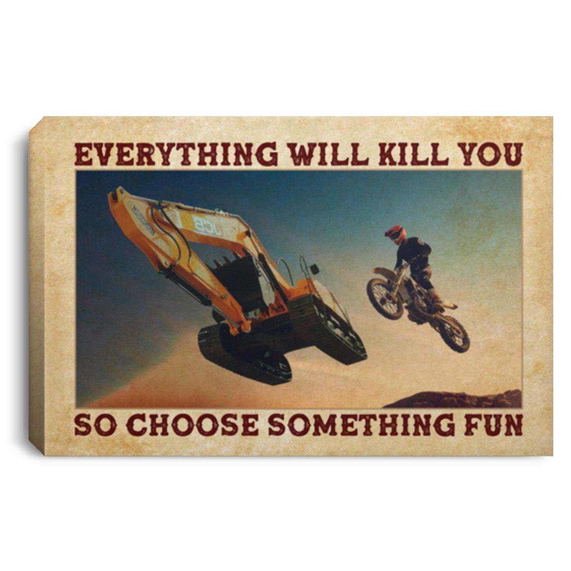 Motocross Excavator Canvas Prints, White, 0.75'' Framed Canvas