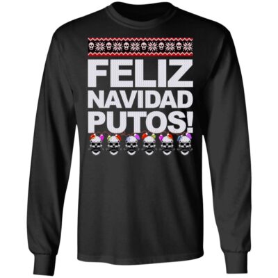 Feliz Navidad Putos Ugly Christmas Sweater, Black, Long Sleeve