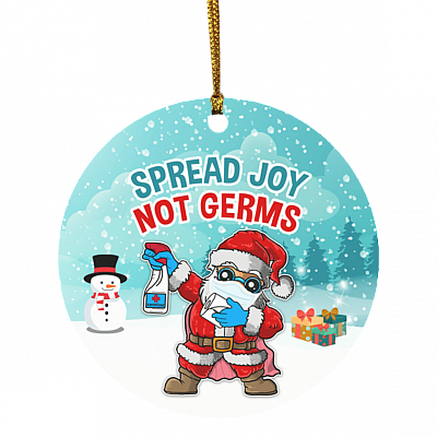 Santa Wearing Mask Spread Joy Not Germ Funny Quarantine Christmas 2020 Pandemic Circle Ornament Keepsake, White, Circle Ornament