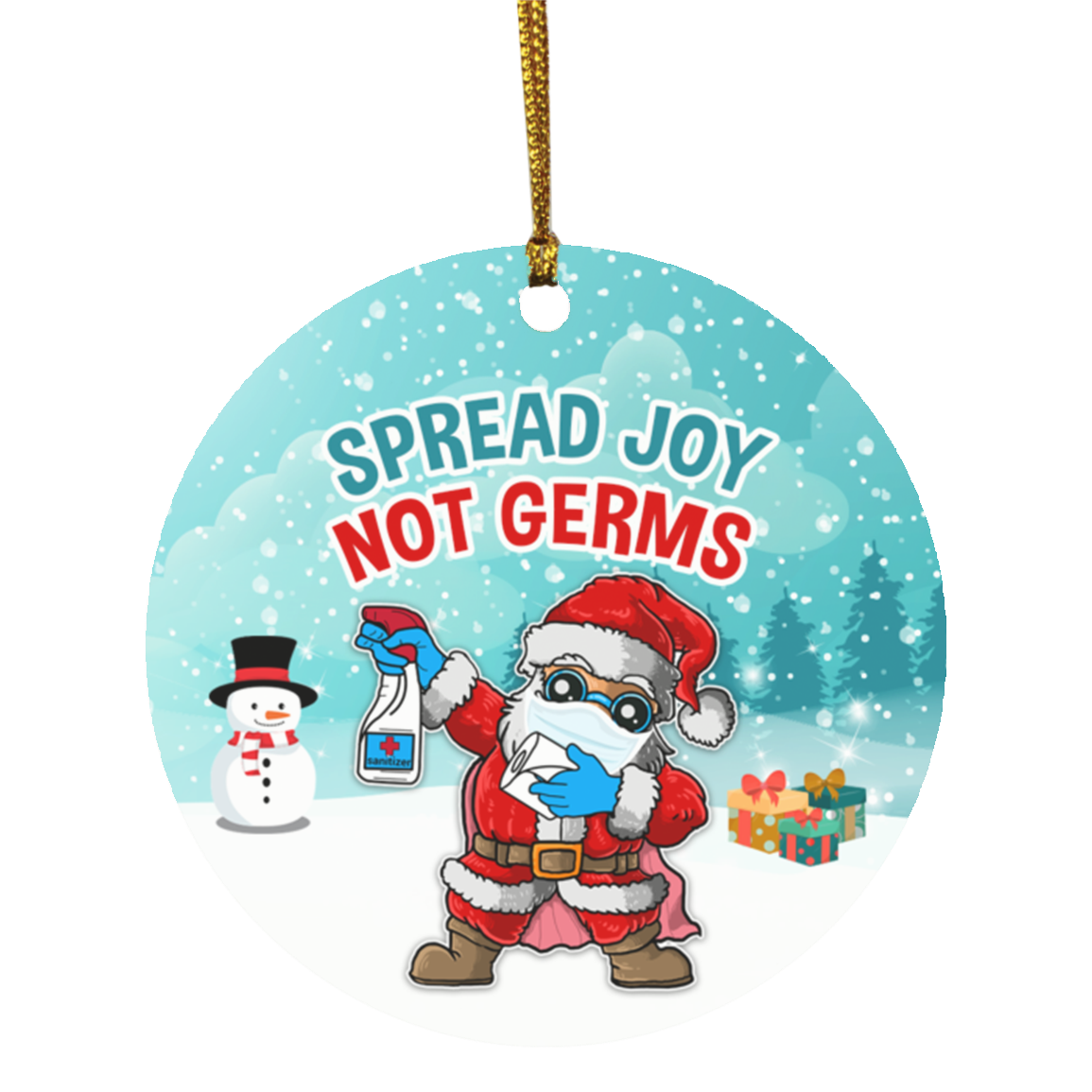 Santa Wearing Mask Spread Joy Not Germ Funny Quarantine Christmas 2020 Pandemic Circle Ornament Keepsake, White, Circle Ornament