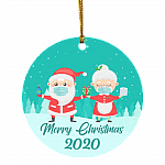 Mrs and Mr Claus Co-Vid19 6 Feet Apart Christmas Ornament 2020 - Holiday Flat Circle Ornament, White, Circle Ornament Mrs and Mr Claus Co-Vid19 6 Feet Apart Christmas Ornament 2020 - Holiday Flat Circle Ornament, White, Circle Ornament