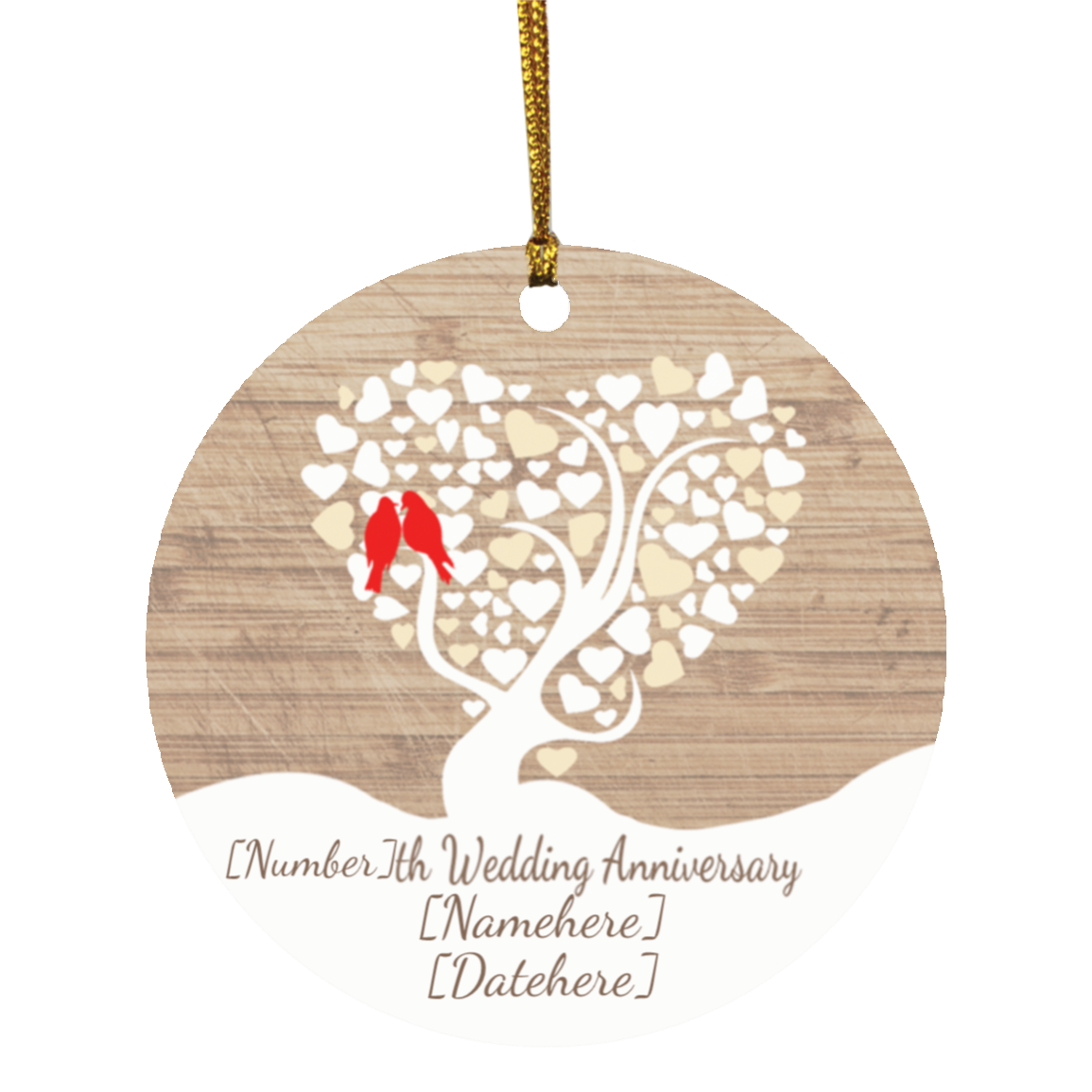 Personalized Wedding Anniversary Decorative Christmas Ornament - Holiday Flat Circle Ornament, White, Circle Ornament