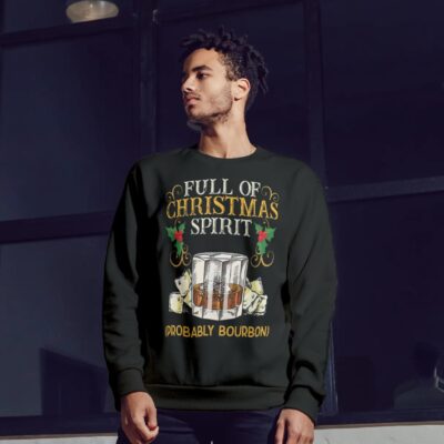 Alternative view of Full Of Christmas Spirit Probably Bourbon Funny Wine Chrismtas Hoodie - Christmas Drinking Sweatshirt