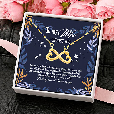 Alternative view of To My Wife I Choose You To Do Life With Hand In Hand Side By Side Infinity Heart Pendant Necklace