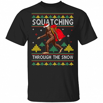 Bigfoot Squatching Through The Snow, Black, Unisex T-Shirt