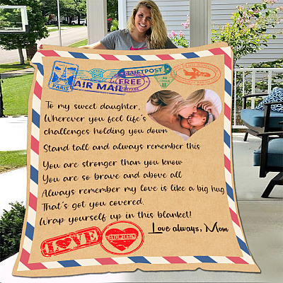 Alternative view of Personalized Photo To My Daughter You Are Stronger Than You Know Fleece Blanket From Mom - Sherpa Blanket