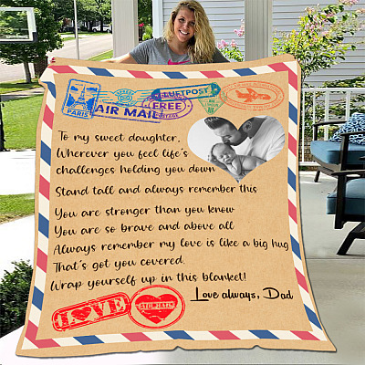Alternative view of Personalized Photo To My Daughter You Are Stronger Than You Know Fleece Blanket From Dad - Sherpa Blanket