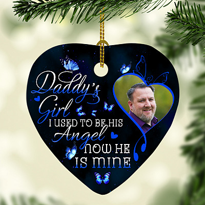 Alternative view of Personalized Photo Daddy's Girl I Used To Be His Angel Now He Is Mine Memorial Heart Ornament Keepsake
