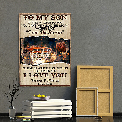 Alternative view of Personalized Photo Dad To Son If They Whisper To You You Can't Withstand The Storm Framed Canvas - Unframed Poster