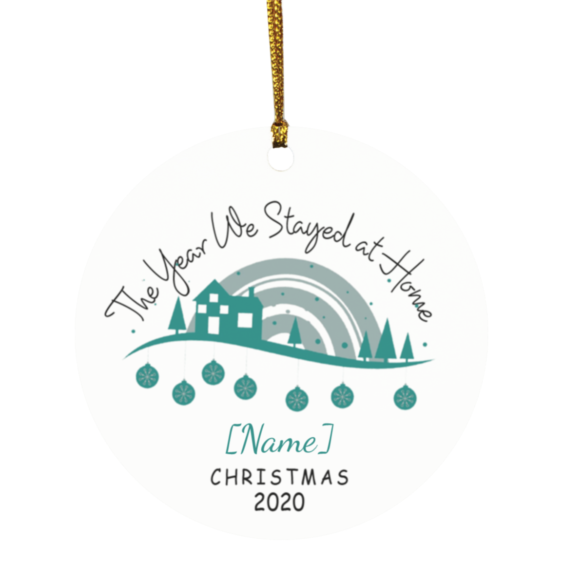 Personalized Pandemic Lockdown 2020 Christmas Ornament - The Year We Stayed At Home Holiday Decoration, White, Circle Ornament