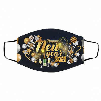 5O. New Year Happy New Year 2021 Face Mask, White, Cloth Face Cover – Medium/Large