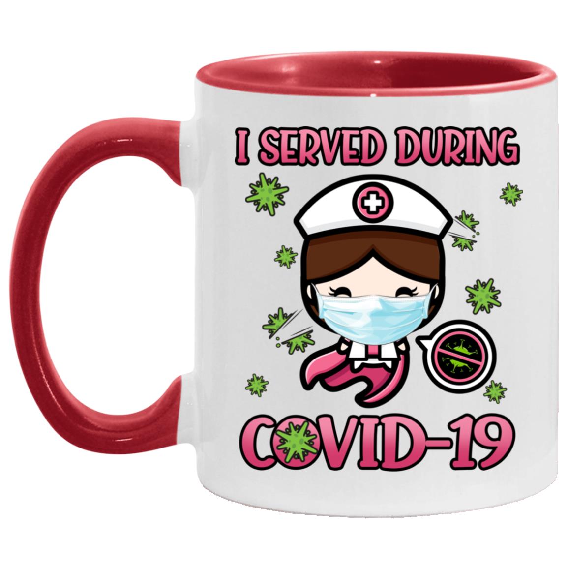 I Served During Covid-19 Accent Mug, White/Red, 11 oz. Accent Mug
