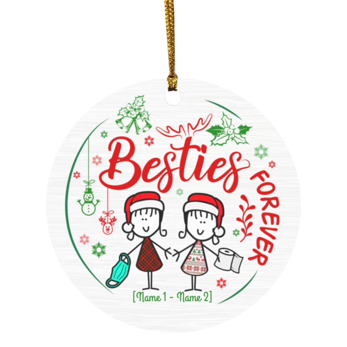 1KT. Besties Forver_Personalized, White, Circle Ornament
