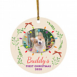 Personalized Photo Pet's First, White, Circle Ornament