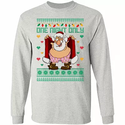 One Night Only Funny Santa Claus Hoodie, Ash, Long Sleeve